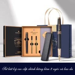 Set bút bi ký tên Montagut MT525 màu đen cao cấp kèm 2 ngòi và bao da