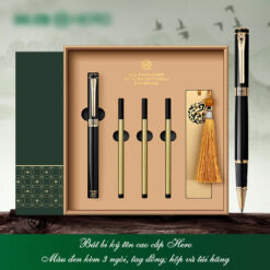 Bút bi ký tên cao cấp Hero màu Đen kèm 3 ngòi, tag đồng, hộp và túi hãng