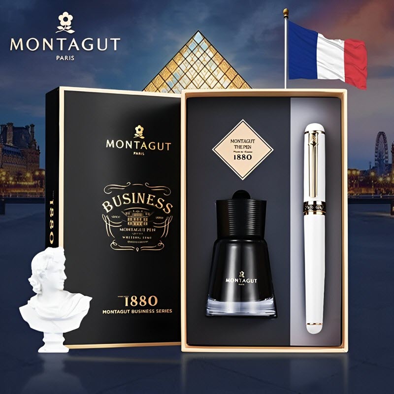 Set bút máy cao cấp MT 098 màu trắng kèm mực, hộp và túi làm quà tặng