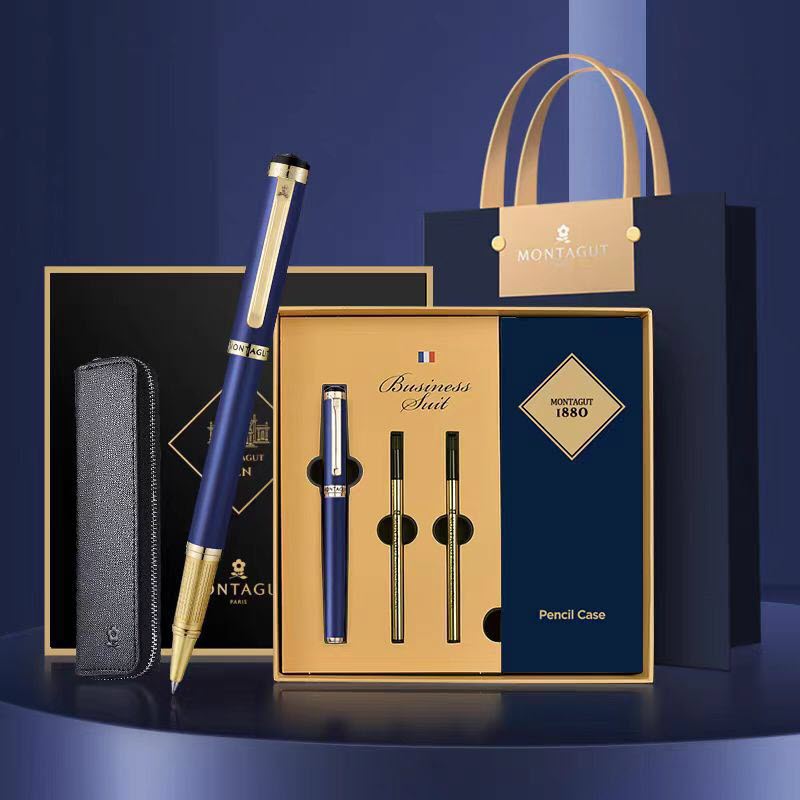 Set bút bi ký tên MT535 màu xanh cao cấp kèm 2 ngòi và bao da