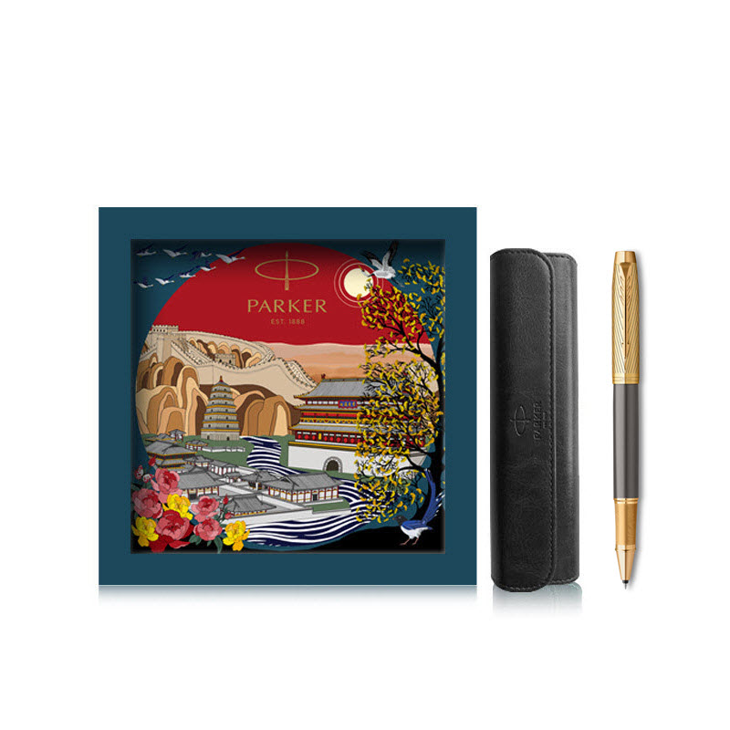 Bộ quà tặng bút ký Parker IM Arrow Grey GT-2200977 mạ vàng 18k kèm ngòi, bao da, hộp và túi hãng