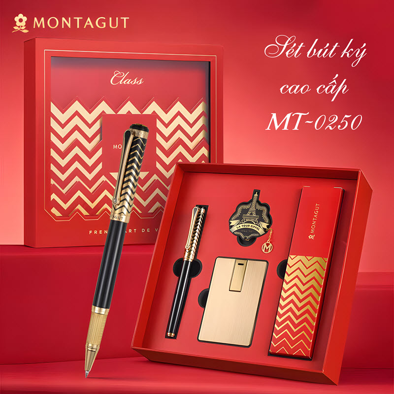 Bộ quà tặng bút ký cao cấp MT0250 màu đen Relief