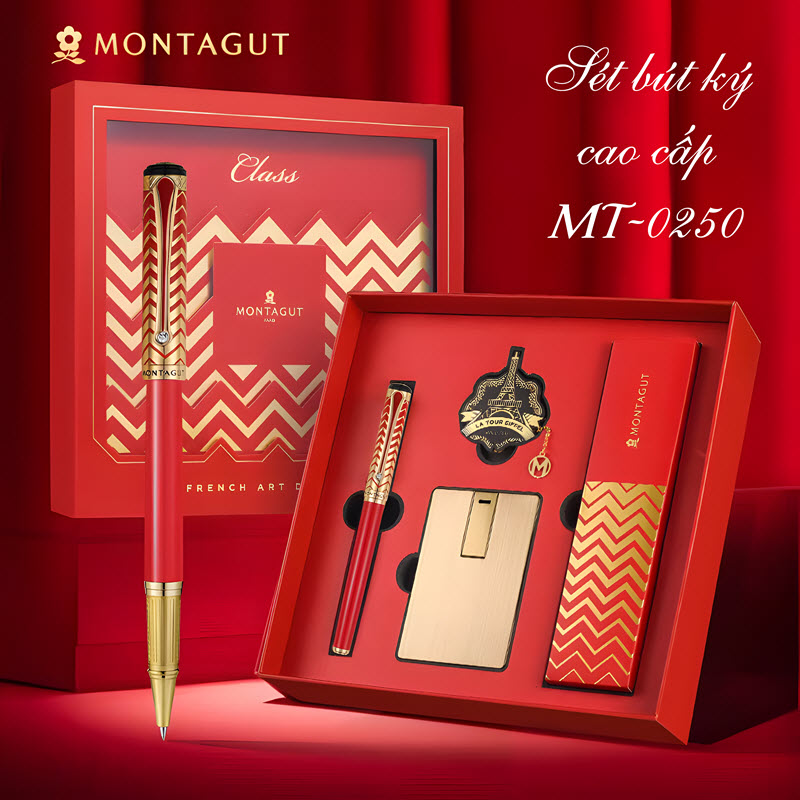 Bộ quà tặng bút ký cao cấp MT0250 màu đỏ Relief