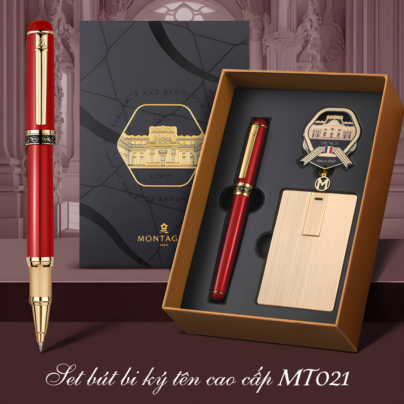 Set bút bi ký tên cao cấp MT021 màu đỏ làm quà tặng