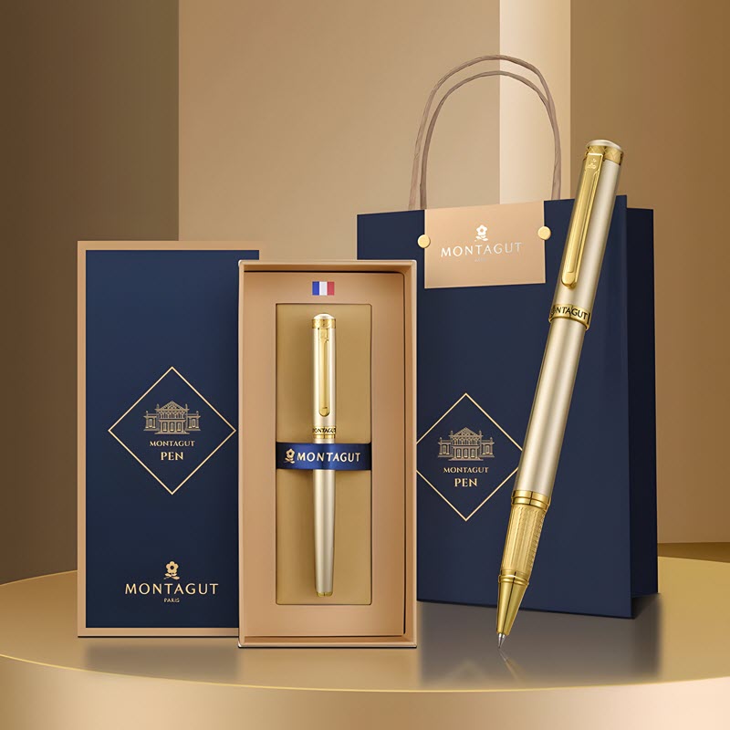 Bút bi ký tên Montagut MT160 màu vàng ánh kim kèm hộp và túi hãng
